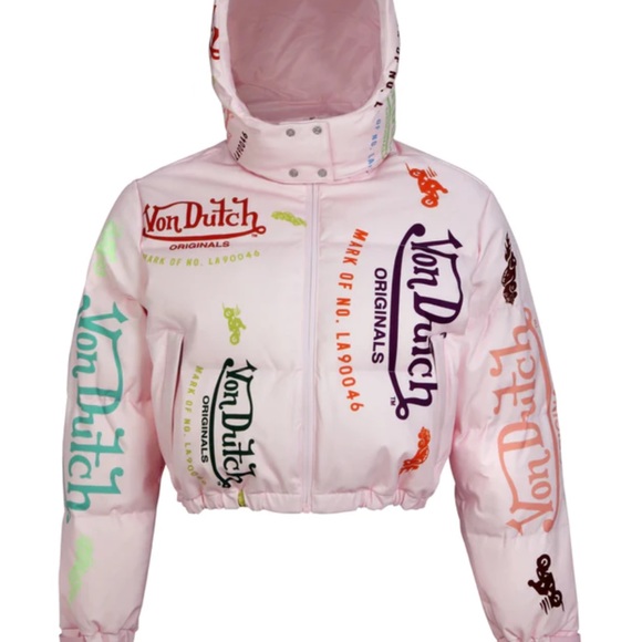 NWT PINK VON DUTCH CROP PUFFER JACKET - Picture 2 of 9